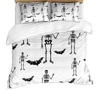 Set Copripiumino Matrimoniale Invernale Per Adulti 260X240Cm 3 Pezzi Set Set Motivo Teschio Creativo E Pipistrello Di Halloween Su Sfondo Bianco 3D Set Di Biancheria Da Letto In Microfibra Con Cern