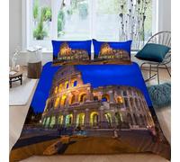 Set Copripiumino Matrimoniale Italia, Biancheria da Letto Edificio Retrò in Morbida Microfibra 3D Copri piumino 230x220 con Cerniera e 2 Federe 50x80 cm B-1300