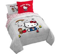 Set copripiumino matrimoniale Jay Franco Sanrio Hello Kitty - Set di 7 pezzi rosso e grigio con lenzuola e federe - Biancheria da letto kawaii su