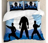 Set Copripiumino Matrimoniale Karate Biancheria da letto Stile Giapponese in Morbida Microfibra 3D Parure Copripiumino 260x240 cm con Cerniera e 2 Federe 50x80 cm C.1218
