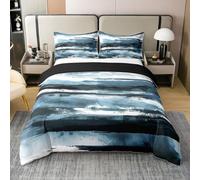 Set Copripiumino Matrimoniale Lavaggio Ad Acquerello Biancheria da letto Blu e Nero in Morbida Microfibra 3D Parure Copripiumino 260x240 cm con Cerniera e 2 Federe 50x80 cm H.246