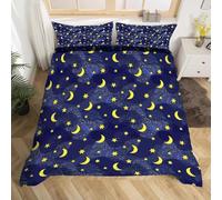 Set Copripiumino Matrimoniale Lune e Stelle Dorate 3D Biancheria da Letto Cartone Animato Blu 3 Pezzi Morbida Microfibra Copripiumino 260 x 240 cm Copripiumini con Cerniere e 2 Federe b.984