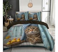 Set Copripiumino Matrimoniale Modelli Gatti Per La Vasca Da Bagno,Copripiumino 3 Pezzi In Microfibra Con Tema Animali Domestici Carini,Comprendente 1 Copripiuminos 260X240Cm + 2 Federe 50X80Cm,Marrone