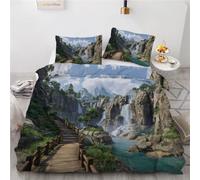 Set Copripiumino Matrimoniale Montagne, Copripiumino Reversibile Paesaggio in Morbida Microfibra Stampato 3D, Biancheria da Letto 250x200 Naturale 3 Pezzi con Federe 4438e