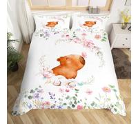 Set Copripiumino Matrimoniale Motivo a Capibara Biancheria da letto Piante e Fiori in Morbida Microfibra 3D Parure Copripiumino 260x240 cm con Cerniera e 2 Federe 50x80 cm H.666