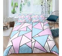 Set Copripiumino Matrimoniale Motivo Geometrico Biancheria da letto Rosa e Blu in Morbida Microfibra 3D Parure Copripiumino 260x240 cm con Cerniera e 2 Federe 50x80 cm J.1476