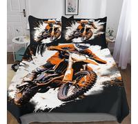Set Copripiumino Matrimoniale Motocross Biancheria da letto Cavaliere Cool in Morbida Microfibra 3D Parure Copripiumino 260x240 cm con Cerniera e 2 Federe 50x80 cm J.2094