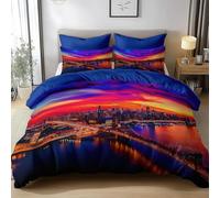 Set Copripiumino Matrimoniale Notizie e Appuntamenti, Copripiumino Double Face Scena Notturna Cittadina Biancheria da Letto in Microfibra, 3D Copripiumini 230x220 cm e 2 Federe 5030-ABC