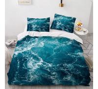 Set Copripiumino Matrimoniale Onde Dell'oceano Biancheria da letto Oceano Blu in Morbida Microfibra 3D Parure Copripiumino 260x240 cm con Cerniera e 2 Federe 50x80 cm E.1278