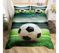 Set Copripiumino Matrimoniale Pallone Da Calcio, Copripiumino Reversibile Campo Da Football in Morbida Microfibra Stampato 3D, Biancheria da Letto 240x220 Sport 3 Pezzi con Federe b2368