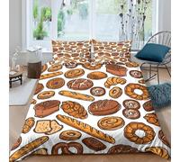 Set Copripiumino Matrimoniale Pane Biancheria da letto Dolci al Forno in Morbida Microfibra 3D Parure Copripiumino 260x240 cm con Cerniera e 2 Federe 50x80 cm L.1602