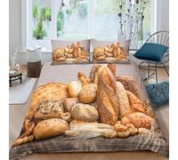 Set Copripiumino Matrimoniale Pane Biancheria da letto Tema Cibo in Morbida Microfibra 3D Parure Copripiumino 240x220 cm con Cerniera e 2 Federe 50x80 cm L.1706