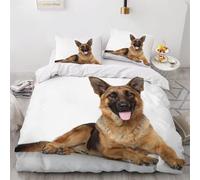 Set Copripiumino Matrimoniale Pastore Tedesco, Biancheria da Letto Cane Domestico in Morbida Microfibra 3D Copri piumino 260x240 con Cerniera e 2 Federe 50x80 cm A-2842