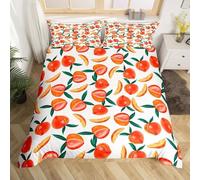 Set Copripiumino Matrimoniale Pesca Biancheria da letto Frutta in Morbida Microfibra 3D Parure Copripiumino 260x240 cm con Cerniera e 2 Federe 50x80 cm C.1866