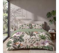 Set Copripiumino Matrimoniale Piante Succulente Uccello Paradiso con Sacco Copri Piumone Reversibile 240x220cm + 2 Federe 50x80, Parure Copripiumino Foresta Pluviale Tropicale Retrò Morbido