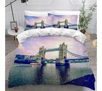 Set Copripiumino Matrimoniale Ponte Della Torre, Biancheria da Letto Costruzione di Ponti in Morbida Microfibra 3D Copri piumino 230x220 con Cerniera e 2 Federe 50x80 cm B-3925