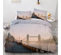 Set Copripiumino Matrimoniale Ponte Della Torre, Copripiumino Reversibile Londra in Morbida Microfibra Stampato 3D, Biancheria da Letto 240x220 Architettura Urbana 3 Pezzi con Federe 94e