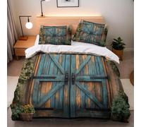 Set Copripiumino Matrimoniale Porta di Legno Blu Biancheria da letto Stile Retrò in Morbida Microfibra 3D Parure Copripiumino 260x240 cm con Cerniera e 2 Federe 50x80 cm F.3480