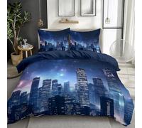 Set Copripiumino Matrimoniale Reversibile in Microfibra Motivo Cielo Stellato Della Città Cielo Notturno, 1 x Copripiumino 220 x 240 cm con Cerniera e 2 Federe 50x75 cm, Parure Letto, Blu Scuro