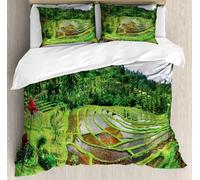 Set Copripiumino Matrimoniale Risaia Verde Biancheria da letto Stile Pastorale in Morbida Microfibra 3D Parure Copripiumino 240x220 cm con Cerniera e 2 Federe 50x80 cm H.1913