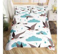 Set Copripiumino Matrimoniale Rondine dei Cartoni Animati Biancheria da letto Nuvole Blu in Morbida Microfibra 3D Parure Copripiumino 260x240 cm con Cerniera e 2 Federe 50x80 cm E.684