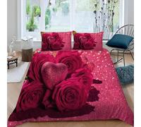 Set Copripiumino Matrimoniale Rosa Biancheria da letto Cuore Romantico in Morbida Microfibra 3D Parure Copripiumino 240x220 cm con Cerniera e 2 Federe 50x80 cm D.281