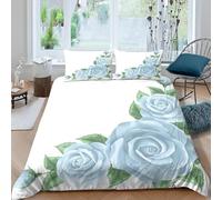 Set Copripiumino Matrimoniale Rosa Blu Biancheria da letto Tema Floreale in Morbida Microfibra 3D Parure Copripiumino 240x220 cm con Cerniera e 2 Federe 50x80 cm L.1370