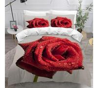 Set Copripiumino Matrimoniale Rosa Rossa, Biancheria da Letto Gocce D'acqua in Morbida Microfibra 3D Copri piumino 230x220 con Cerniera e 2 Federe 50x80 cm B-3855