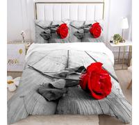Set Copripiumino Matrimoniale Rosa Rossa Biancheria da letto Lusso Leggero ed Eleganza in Morbida Microfibra 3D Parure Copripiumino 240x220 cm con Cerniera e 2 Federe 50x80 cm A.694