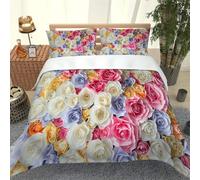 Set Copripiumino Matrimoniale Rose Colorate Biancheria da letto Fiori in Morbida Microfibra 3D Parure Copripiumino 260x240 cm con Cerniera e 2 Federe 50x80 cm C.2172