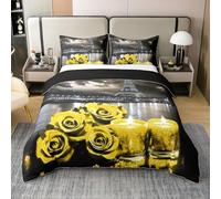Set Copripiumino Matrimoniale Rose Gialle Biancheria da letto Candele in Morbida Microfibra 3D Parure Copripiumino 240x220 cm con Cerniera e 2 Federe 50x80 cm E.1679