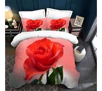 Set Copripiumino Matrimoniale Rose Rosse Biancheria da letto Tema Romantico in Morbida Microfibra 3D Parure Copripiumino 260x240 cm con Cerniera e 2 Federe 50x80 cm C.1632