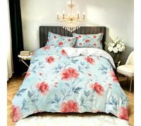 Set Copripiumino Matrimoniale Rosso Acquerello Biancheria da letto Rose Rampicanti in Morbida Microfibra 3D Parure Copripiumino 260x240 cm con Cerniera e 2 Federe 50x80 cm N.597