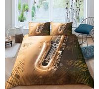 Set Copripiumino Matrimoniale Sassofono Vintage Biancheria da letto Pentagramma in Morbida Microfibra 3D Parure Copripiumino 240x220 cm con Cerniera e 2 Federe 50x80 cm M.2665