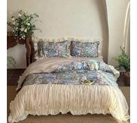 Set Copripiumino Matrimoniale,Set Copripiumino Blousey Con Volant In Cotone 100% Puro, Morbido E Certificato + 2 Federe Cuscino Letto +Coprimaterasso Con Gonna(Green,King(72"x80"/1.8 M))