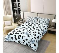 Set Copripiumino Matrimoniale Stampa Leopardata Blu Biancheria da letto Farfalle in Morbida Microfibra 3D Parure Copripiumino 240x220 cm con Cerniera e 2 Federe 50x80 cm H.2603