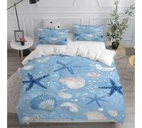 Set Copripiumino Matrimoniale Stella Marina Blu Biancheria da letto Conchiglie in Morbida Microfibra 3D Parure Copripiumino 240x220 cm con Cerniera e 2 Federe 50x80 cm C.1817