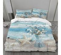 Set Copripiumino Matrimoniale Stella Marina Blu Biancheria da letto Tema Oceano in Morbida Microfibra 3D Parure Copripiumino 240x220 cm con Cerniera e 2 Federe 50x80 cm H.797