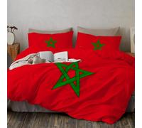 Set Copripiumino Matrimoniale Stella verde a cinque punte, Copripiumino 3 Pezzi in Microfibra con Motivo a Bandiera del Marocco, Comprendente 1 Copripiumino 260x240 cm + 2 Federe 50x80cm, Rosso