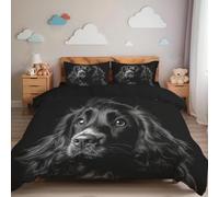 Set Copripiumino Matrimoniale Stile ritratto, Copripiumino in Microfibra con Motivo a Cocker Spaniel, Comprendente 1 Copripiumino 260x240 cm + 2 Federe 50x80cm, Nero
