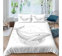 Set Copripiumino Matrimoniale Tema Balena Blu Biancheria da letto Linee Minimaliste in Morbida Microfibra 3D Parure Copripiumino 250x200 cm con Cerniera e 2 Federe 50x80 cm L.1663