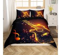 Set Copripiumino Matrimoniale Tema Musicale in Morbida Microfibra, Set Biancheria da Letto Chitarra - Sacco Piumino 240x220 Double Face Stampato in 3D e 2 Federe M/1909