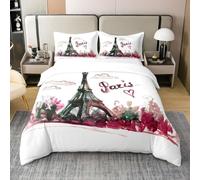 Set Copripiumino Matrimoniale Torre Eiffel Biancheria da letto Dipinti Romantici in Morbida Microfibra 3D Parure Copripiumino 260x240 cm con Cerniera e 2 Federe 50x80 cm I.2376
