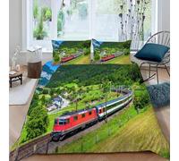 Set Copripiumino Matrimoniale Treno Biancheria da letto Scenario Naturale in Morbida Microfibra 3D Parure Copripiumino 240x220 cm con Cerniera e 2 Federe 50x80 cm K.2399