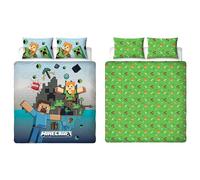 Set copripiumino matrimoniale ufficiale del film Minecraft di Character World | Biancheria da letto reversibile a 2 lati con design Levels e federe abbinate | Set letto matrimoniale