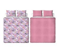 Set copripiumino matrimoniale ufficiale di Character World Hello Kitty, design Chill | Copripiumino reversibile in pile a due lati, prodotto ufficiale, con federe abbinate.