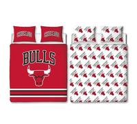 Set copripiumino matrimoniale ufficiale NBA, design Chicago Bulls, double-face, colore rosso, prodotto ufficiale della pallacanestro, con federe abbinate, set per letto matrimoniale, in policotone