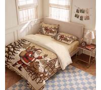 Set Copripiumino Matrimoniale XL 240x220cm + 2 Federe 50x80cm,3 Pezzi Reversibile,Microfibra,Piazza del paese per il Natale invernale,Orsacchiotto di peluche,Lavabile in lavatrice