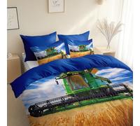Set Copripiumino Mietitrice Iperrealistica Per Campi Di Grano Parure Copripiumino 4 Stagioni 150 x 220 cm con 2 Federe 50 x 80 cm con chiusura lampo, Anallergico, Blu Reale