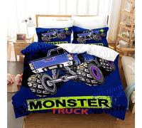 Set copripiumino Monster Truck cartone animato 3D set biancheria da letto fed...